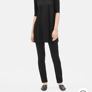 Eileen Fisher System Stretch Ponte Slim Pant Black Petite PS Doubleknit EEVS